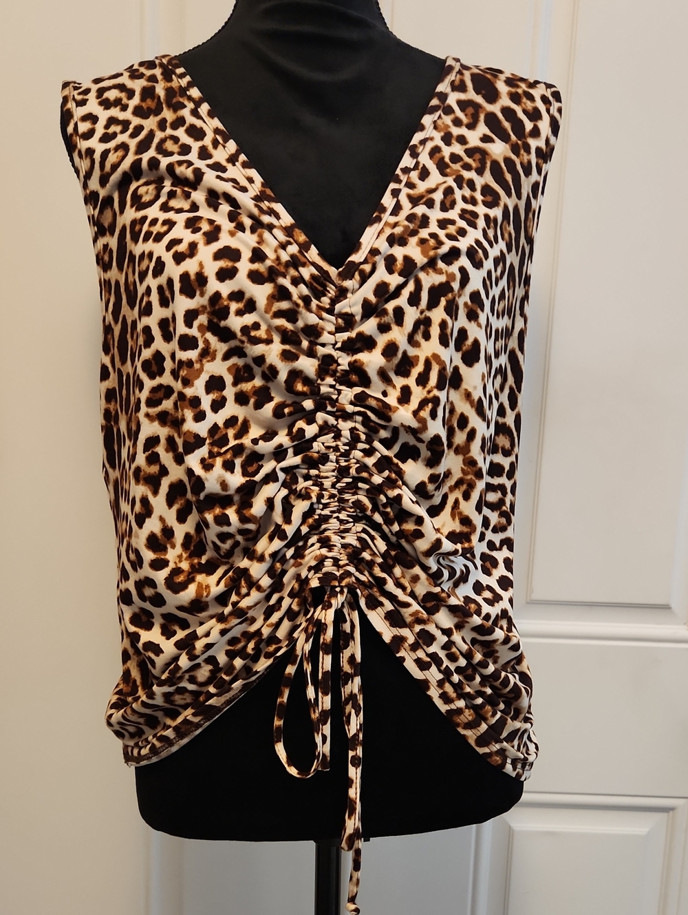 American City Wear Leopard Print Ruched Drawstring Camisole - Brown/Cream